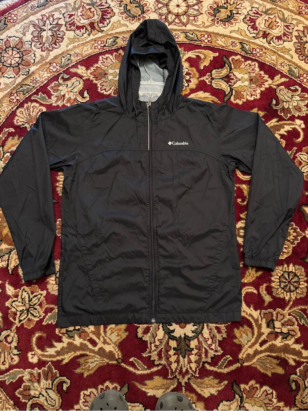 Columbia Boys' Lightweight Rain Jacket Black and Gray, Size 18/20 (XL)